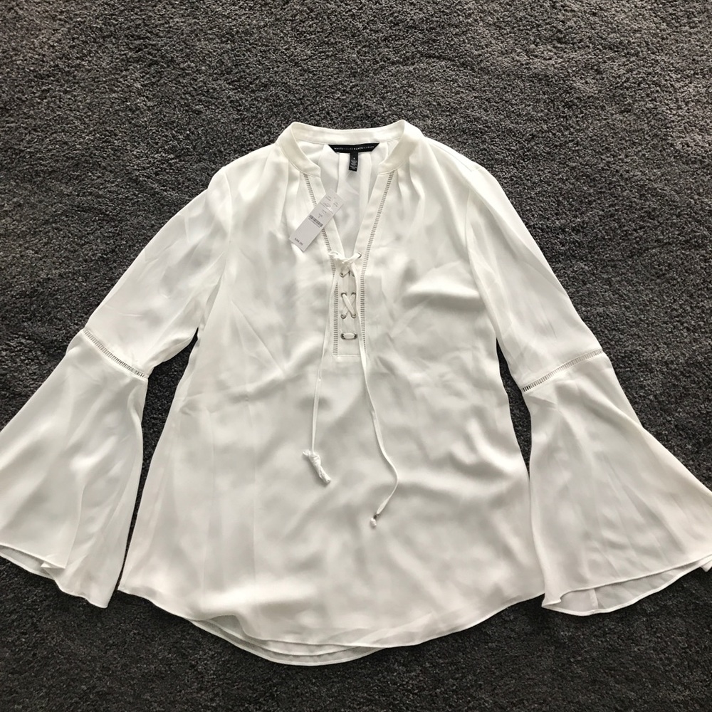 WHBM lace up blouse with bell sleeves